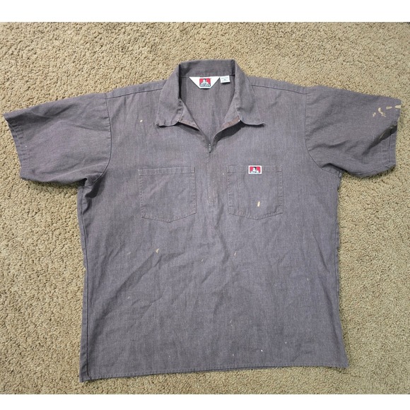 Ben Davis Other - Ben Davis Mens XL Half Zip Work Shirt Brown Short Sleeve Made in USA Paint splat